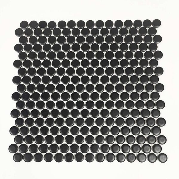1 Inch Penny Round Black Matt Porcelain Mosaic