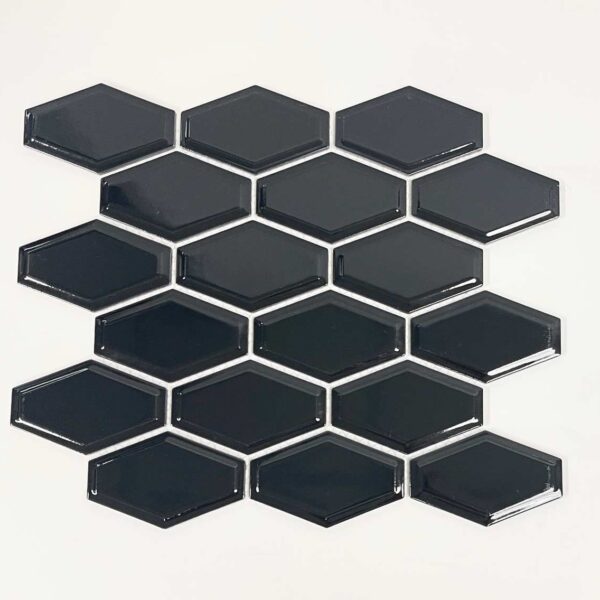 2.25" x 3.75" 3D Glossy Black Hexagon Porcelain Mosaic
