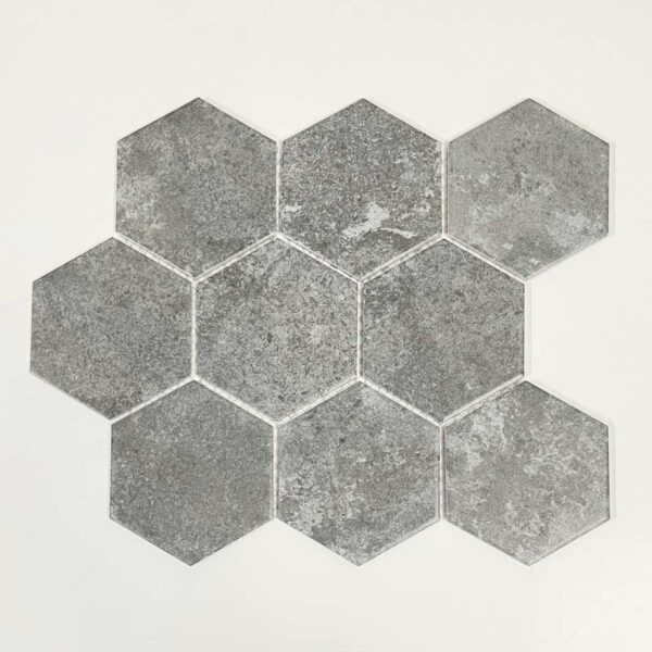 4 Inch Stone Dark Grey Hexagon Matt Porcelain Mosaic