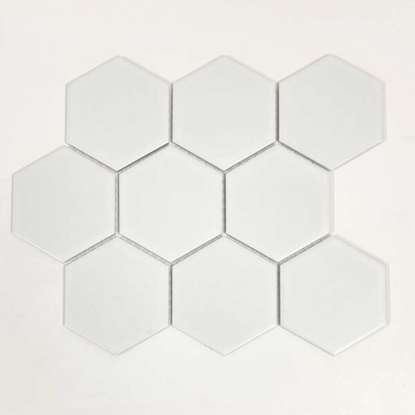 4 Inch Glossy White Hexagon Porcelain Mosaic