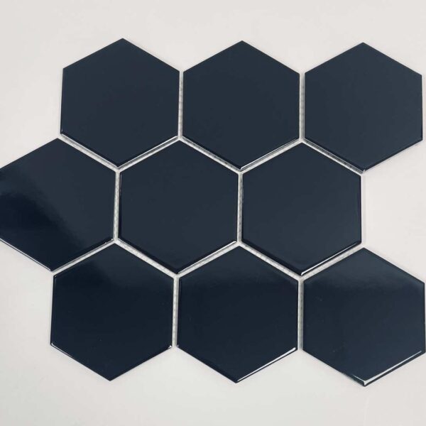 4 Inch Black Hexagon Glossy Porcelain Mosaic