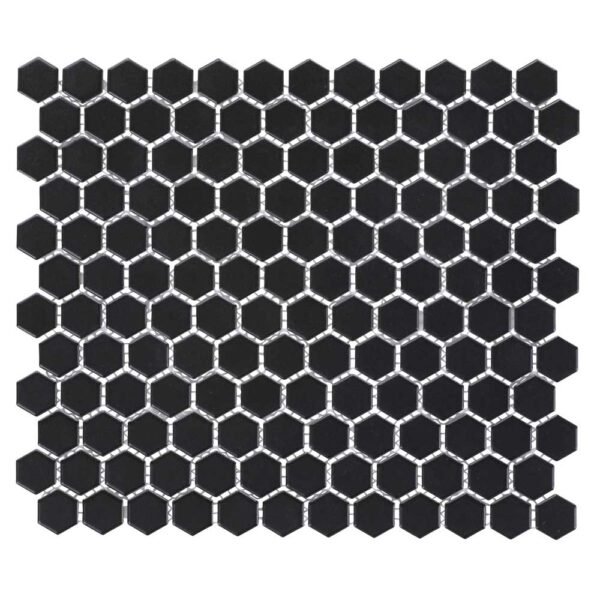 1 Inch Black Hexagon Matt Porcelain Mosaic