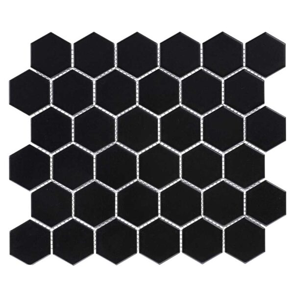 2 Inch Black Hexagon Matt Porcelain Mosaic
