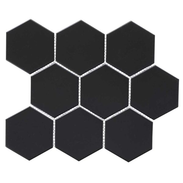 4 Inch Black Hexagon Matt Porcelain Mosaic