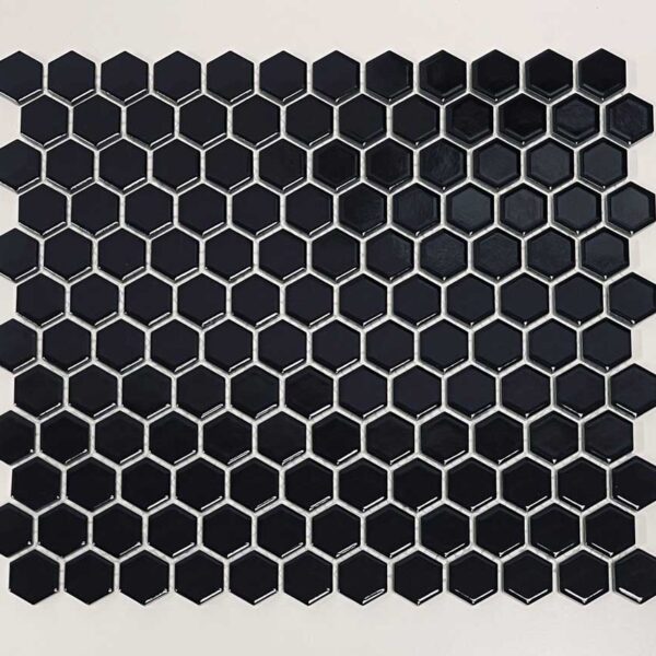 1 Inch Black Hexagon Glossy Porcelain
