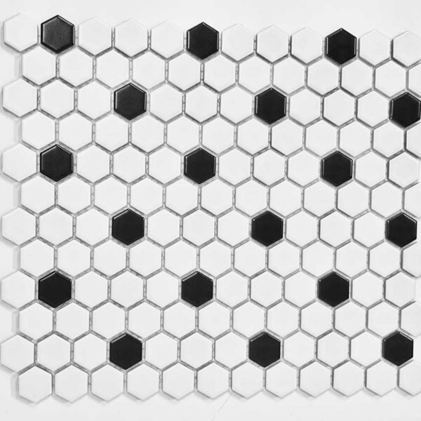 1 Inch Black & White Hexagon Matt Porcelain