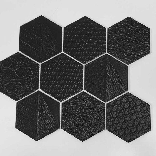 4 Inch Black Hexagon Matt w. Texture