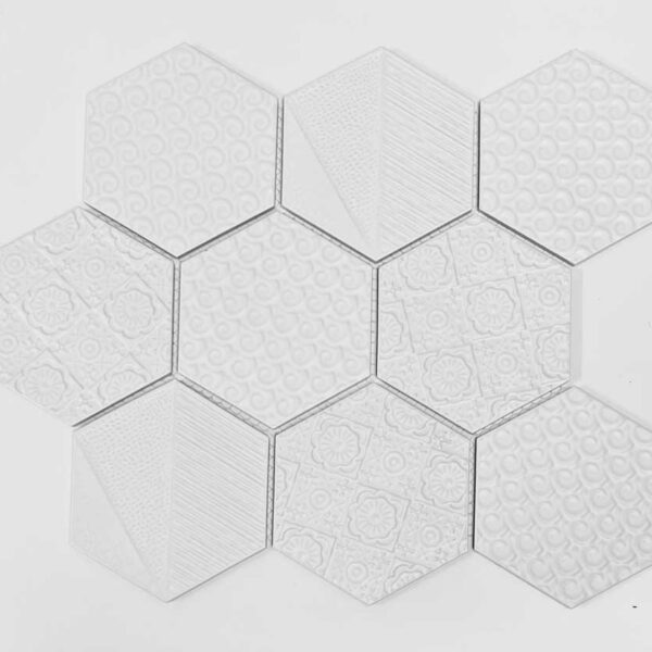 4 Inch White Hexagon Matt w. Texture