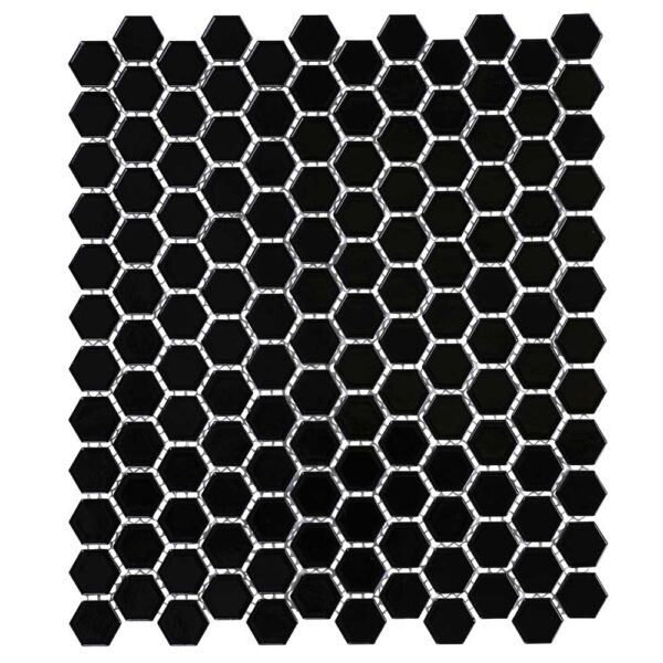 1 Inch Black Hexagon Glossy Porcelain Mosaic