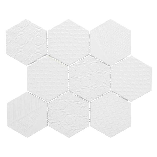 4 Inch White Hexagon Textured Matt Porcelain Mosaic